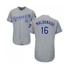 Men's Kansas City Royals #16 Martin Maldonado Grey Road Flex Base Authentic Collection Baseball Jersey