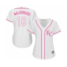 Women's Kansas City Royals #16 Martin Maldonado Replica White Fashion Cool Base Baseball Jersey