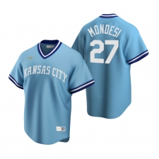 Men's Nike Kansas City Royals #27 Adalberto Mondesi Light Blue Cooperstown Collection Road Stitched Baseball Jersey