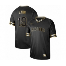Men's Los Angeles Angels of Anaheim #19 Fred Lynn Authentic Black Gold Fashion Baseball Jersey