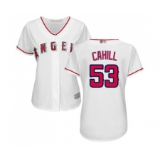 Women's Los Angeles Angels of Anaheim #53 Trevor Cahill Replica White Home Cool Base Baseball Jersey