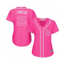 Women's Los Angeles Dodgers #25 David Freese Authentic Pink Fashion Cool Base Baseball Jersey