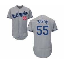 Men's Los Angeles Dodgers #55 Russell Martin Grey Road Flex Base Authentic Collection Baseball Jersey