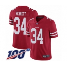 Men's San Francisco 49ers #34 Jason Verrett Red Team Color Vapor Untouchable Limited Player 100th Season Football Jersey