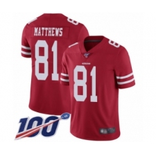 Youth San Francisco 49ers #81 Jordan Matthews Red Team Color Vapor Untouchable Limited Player 100th Season Football Jersey
