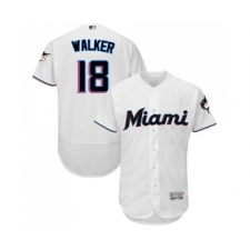Men's Miami Marlins #18 Neil Walker White Home Flex Base Authentic Collection Baseball Jersey