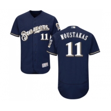 Men's Milwaukee Brewers #11 Mike Moustakas Navy Blue Alternate Flex Base Authentic Collection Baseball Jersey