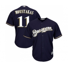 Men's Milwaukee Brewers #11 Mike Moustakas Replica Navy Blue Alternate Cool Base Baseball Jersey