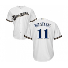 Men's Milwaukee Brewers #11 Mike Moustakas Replica White Alternate Cool Base Baseball Jersey