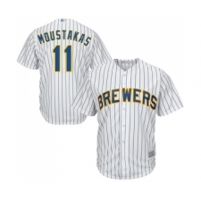 Men's Milwaukee Brewers #11 Mike Moustakas Replica White Home Cool Base Baseball Jersey