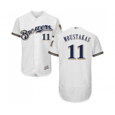 Men's Milwaukee Brewers #11 Mike Moustakas White Alternate Flex Base Authentic Collection Baseball Jersey