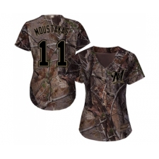 Women's Milwaukee Brewers #11 Mike Moustakas Authentic Camo Realtree Collection Flex Base Baseball Jersey