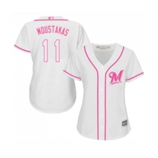 Women's Milwaukee Brewers #11 Mike Moustakas Replica White Fashion Cool Base Baseball Jersey