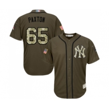 Men's New York Yankees #65 James Paxton Authentic Green Salute to Service Baseball Jersey