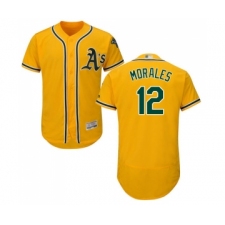 Men's Oakland Athletics #12 Kendrys Morales Gold Alternate Flex Base Authentic Collection Baseball Jersey