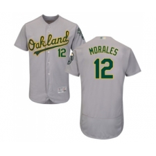 Men's Oakland Athletics #12 Kendrys Morales Grey Road Flex Base Authentic Collection Baseball Jersey