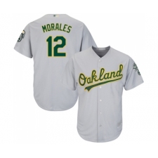 Men's Oakland Athletics #12 Kendrys Morales Replica Grey Road Cool Base Baseball Jersey