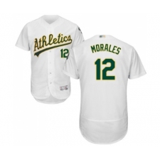Men's Oakland Athletics #12 Kendrys Morales White Home Flex Base Authentic Collection Baseball Jersey