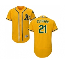 Men's Oakland Athletics #21 Marco Estrada Gold Alternate Flex Base Authentic Collection Baseball Jersey