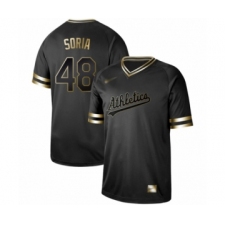 Men's Oakland Athletics #48 Joakim Soria Authentic Black Gold Fashion Baseball Jersey