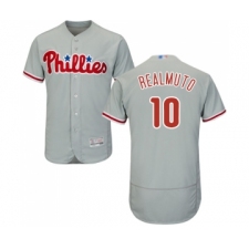 Men's Philadelphia Phillies #10 J. T. Realmuto Grey Road Flex Base Authentic Collection Baseball Jersey