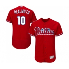 Men's Philadelphia Phillies #10 J. T. Realmuto Red Alternate Flex Base Authentic Collection Baseball Jersey