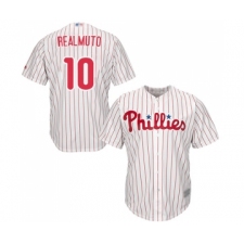 Men's Philadelphia Phillies #10 J. T. Realmuto Replica White Red Strip Home Cool Base Baseball Jersey
