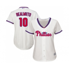 Women's Philadelphia Phillies #10 J. T. Realmuto Replica Cream Alternate Cool Base Baseball Jersey