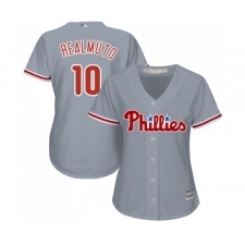 Women's Philadelphia Phillies #10 J. T. Realmuto Replica Grey Road Cool Base Baseball Jersey