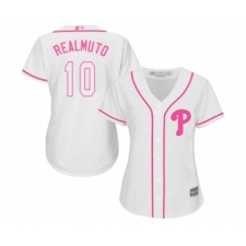 Women's Philadelphia Phillies #10 J. T. Realmuto Replica White Fashion Cool Base Baseball Jersey