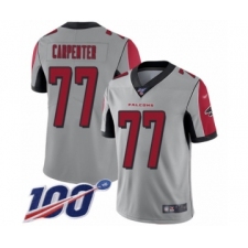 Men's Atlanta Falcons #77 James Carpenter Limited Silver Inverted Legend 100th Season Football Jersey