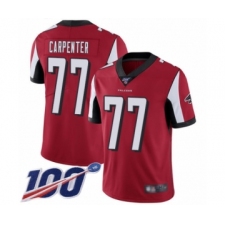 Men's Atlanta Falcons #77 James Carpenter Red Team Color Vapor Untouchable Limited Player 100th Season Football Jersey
