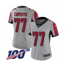 Women's Atlanta Falcons #77 James Carpenter Limited Silver Inverted Legend 100th Season Football Jersey