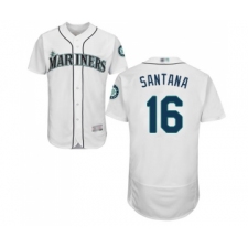 Men's Seattle Mariners #16 Domingo Santana White Home Flex Base Authentic Collection Baseball Jersey