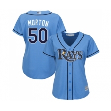 Women's Tampa Bay Rays #50 Charlie Morton Replica Light Blue Alternate 2 Cool Base Baseball Jersey