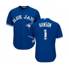 Men's Toronto Blue Jays #1 Alen Hanson Authentic Blue Team Logo Fashion Baseball Jersey