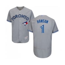 Men's Toronto Blue Jays #1 Alen Hanson Grey Road Flex Base Authentic Collection Baseball Jersey