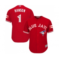 Men's Toronto Blue Jays #1 Alen Hanson Replica Scarlet Alternate Cool Base Baseball Jersey