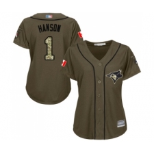 Women's Toronto Blue Jays #1 Alen Hanson Authentic Green Salute to Service Baseball Jersey