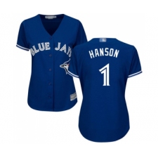 Women's Toronto Blue Jays #1 Alen Hanson Replica Blue Alternate Baseball Jersey