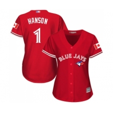 Women's Toronto Blue Jays #1 Alen Hanson Replica Scarlet Alternate Baseball Jersey