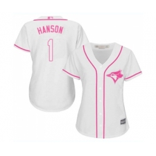 Women's Toronto Blue Jays #1 Alen Hanson Replica White Fashion Cool Base Baseball Jersey