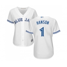 Women's Toronto Blue Jays #1 Alen Hanson Replica White Home Baseball Jersey
