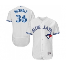 Men's Toronto Blue Jays #36 Clay Buchholz White Home Flex Base Authentic Collection Baseball Jersey