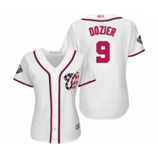 Women's Washington Nationals #9 Brian Dozier Authentic White Home Cool Base 2019 World Series Bound Baseball Jersey