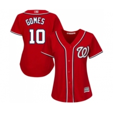 Women's Washington Nationals #10 Yan Gomes Replica Red Alternate 1 Cool Base Baseball Jersey