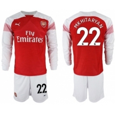 Arsenal #22 Mkhitaryan Red Home Long Sleeves Soccer Club Jersey