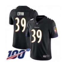 Men's Baltimore Ravens #39 Tyler Ervin Black Alternate Vapor Untouchable Limited Player 100th Season Football Jersey
