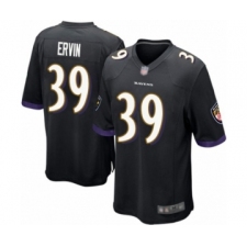 Men's Baltimore Ravens #39 Tyler Ervin Game Black Alternate Football Jersey