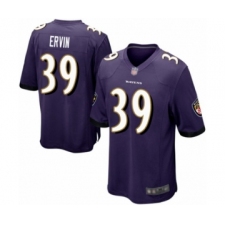 Men's Baltimore Ravens #39 Tyler Ervin Game Purple Team Color Football Jersey